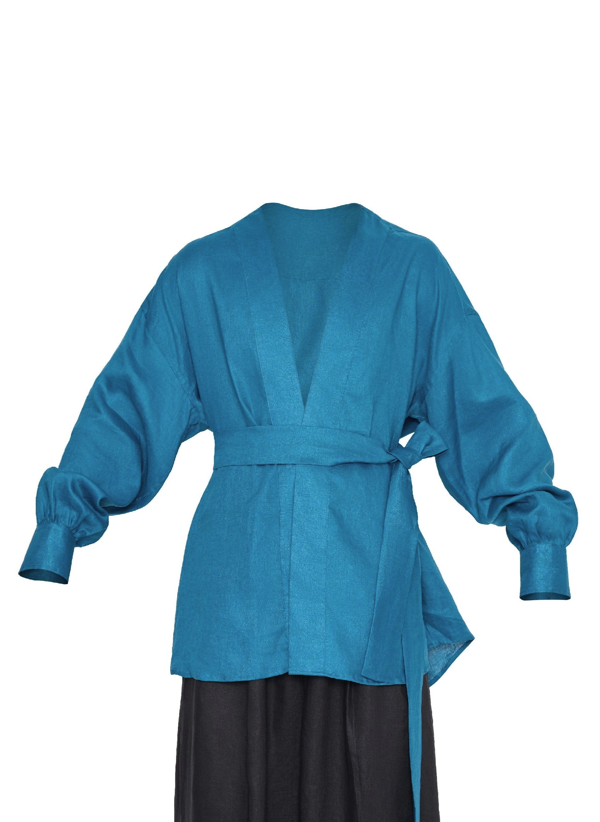 Blue Linen Kimono Shirt