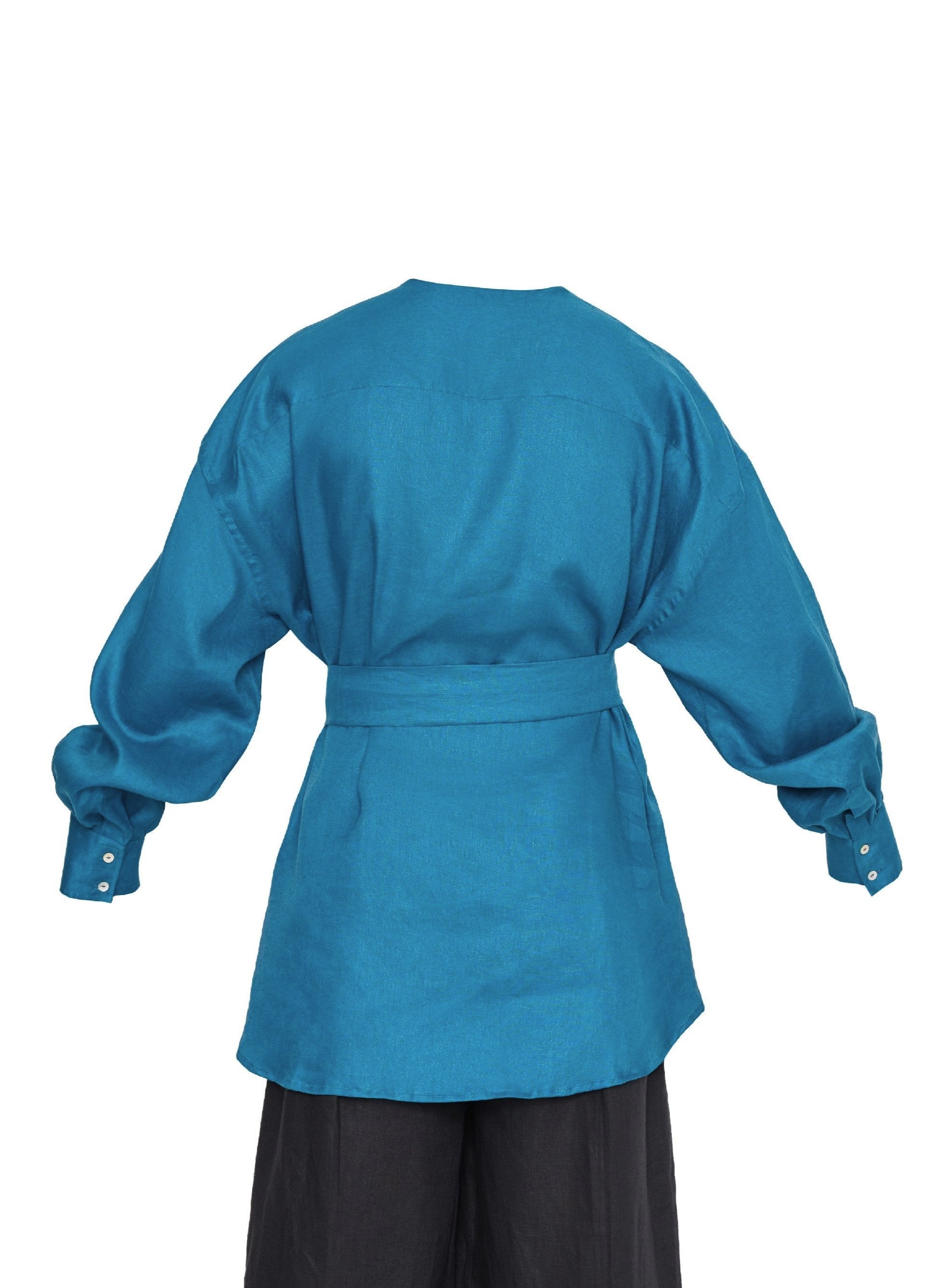 Blue Linen Kimono Shirt