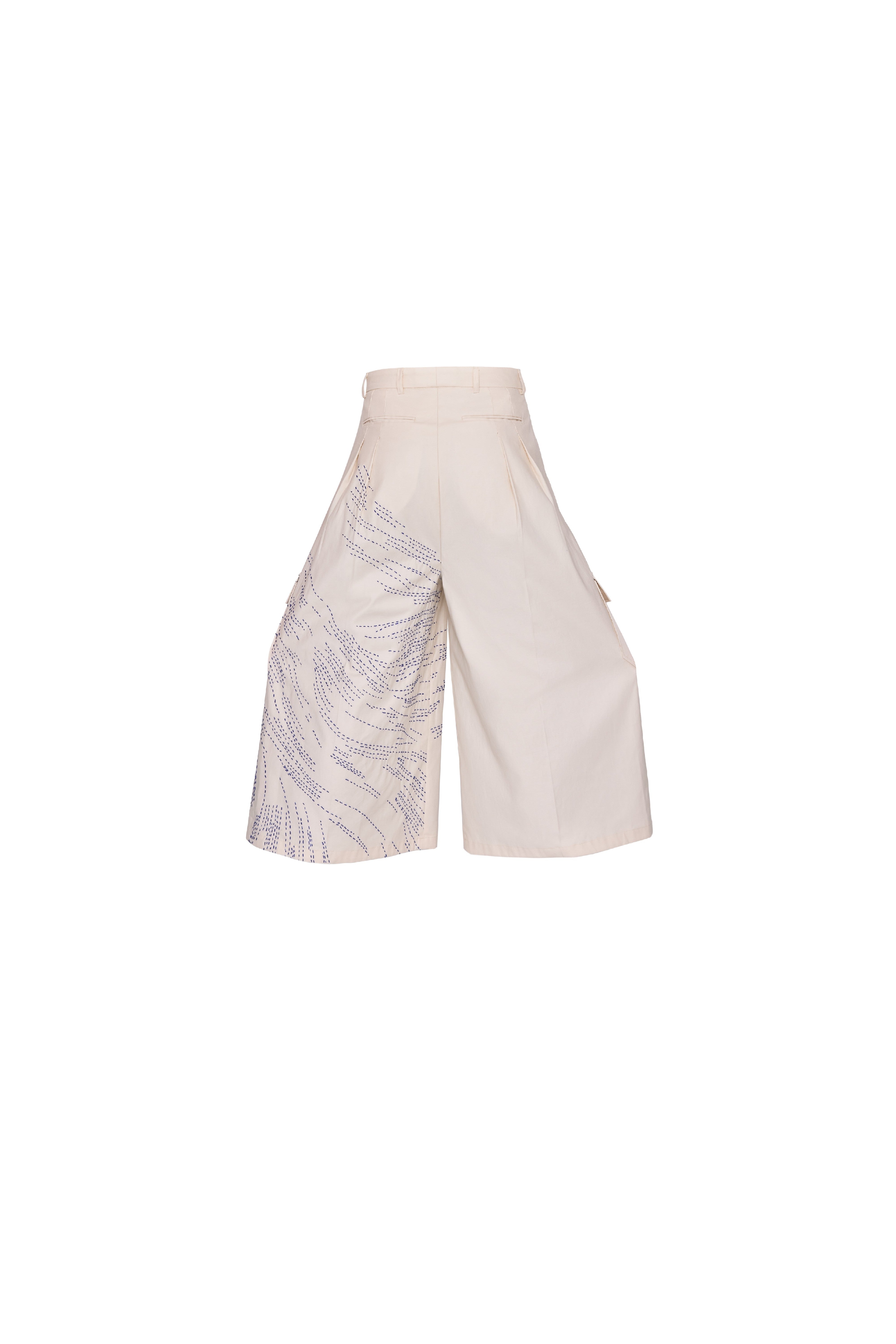 Cream Drill Pants with Blue Embroidery