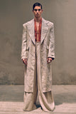 Beige Linen Coat with Black Embroidery