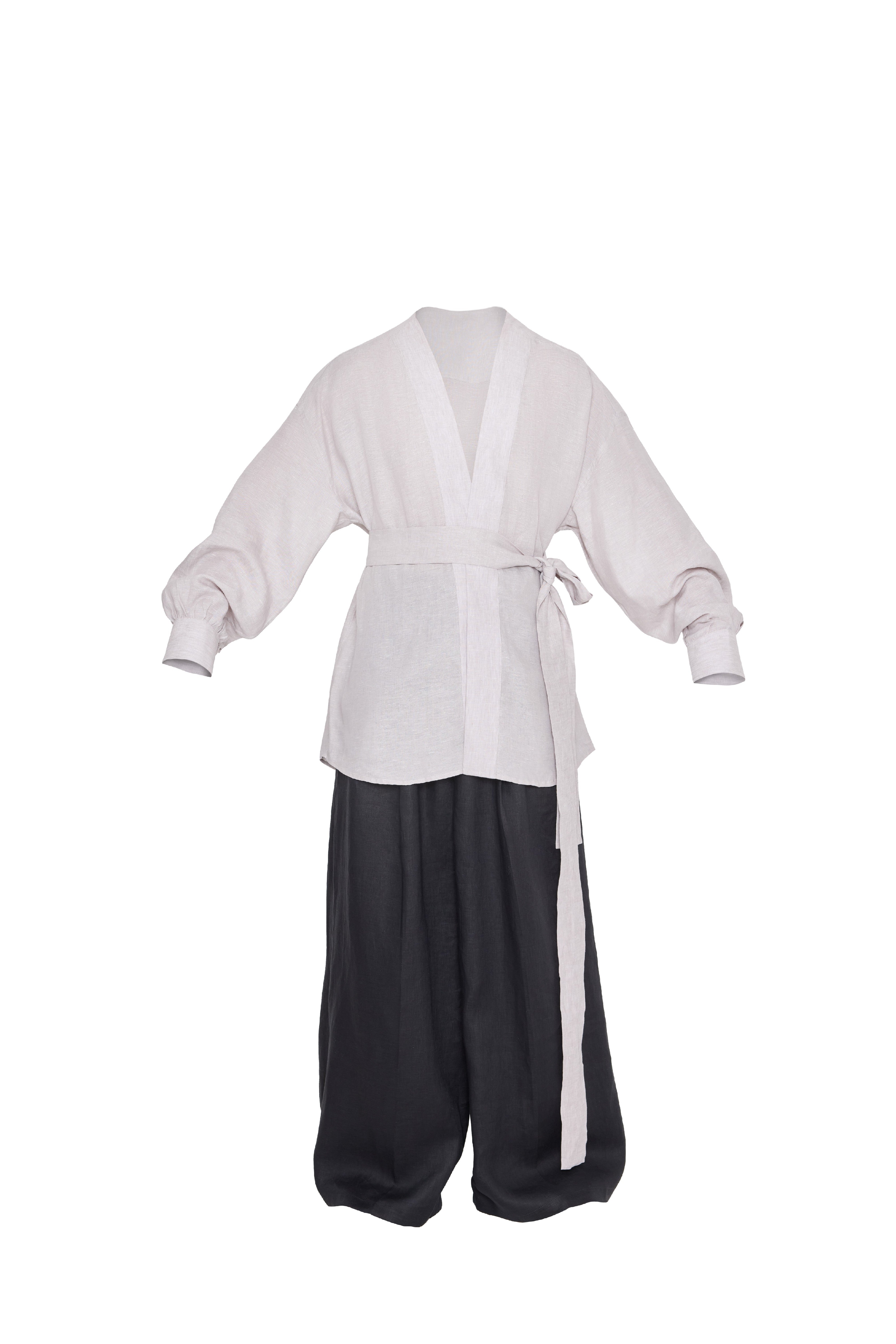 Stone Linen Kimono Shirt