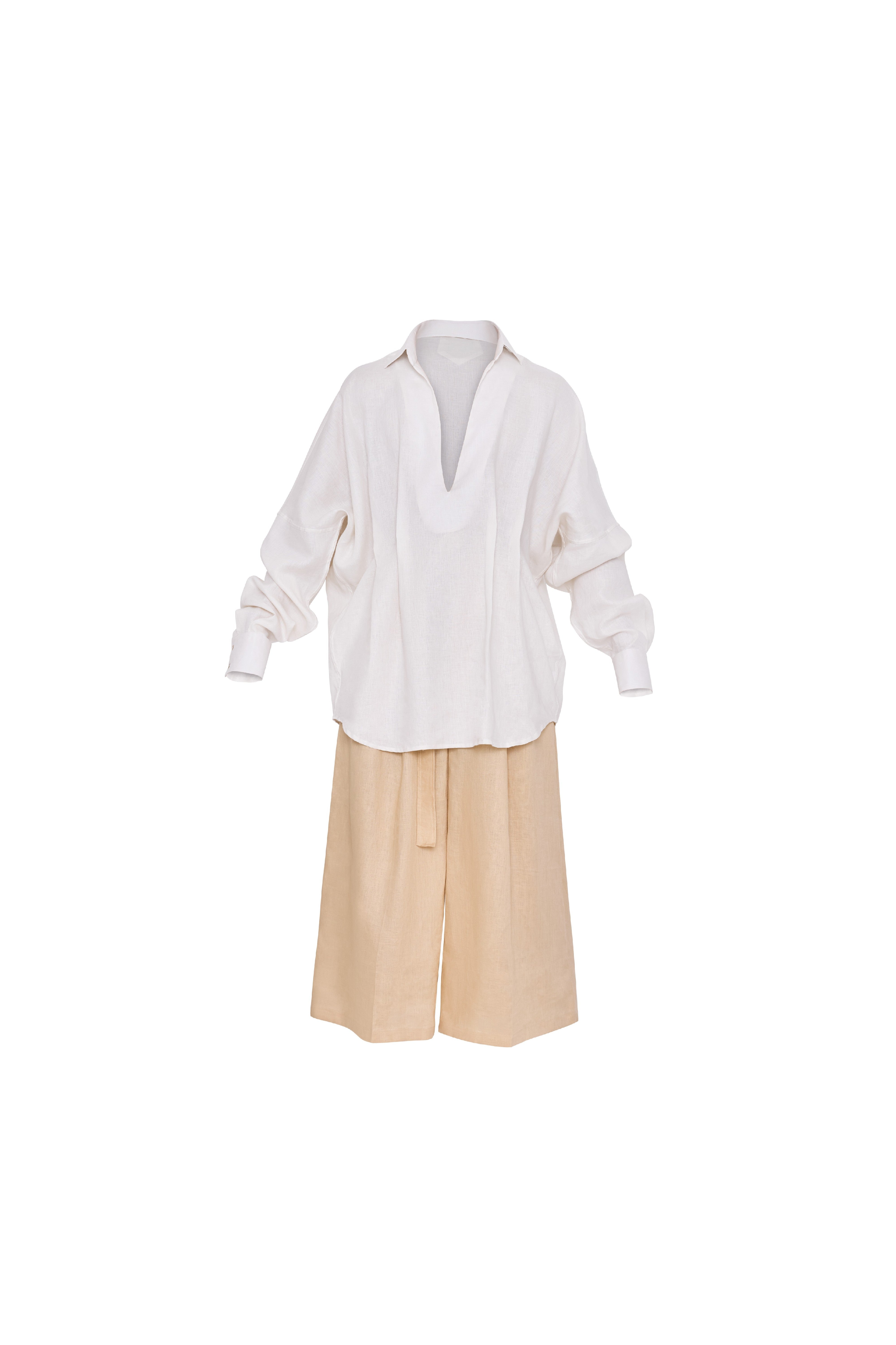 White Pleated Linen Shirt